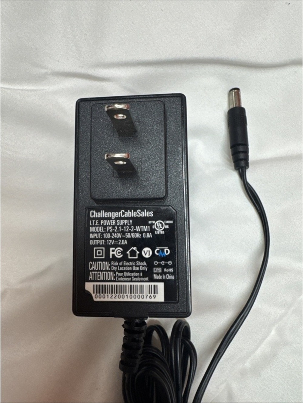 Challenger Cable Sales AC Adapter PS-2.1-12-2-WTM1 12V 2.0A Power Supply